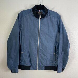Louis Castel Mens 100 Medium Lightweight Blue Nylon Bomber Jacket Zip Up